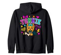 Y2K Yorkie Dog Gráfico con Estrellas e Iconos atrevidos Sudadera con Capucha