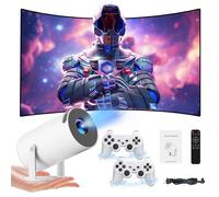 Y5S Mini proyector y juego 64G, 10000 juegos 3D integrados, 1280 x 720P, rotación de 180°, proyector de videojuegos retro 4K con 2 controladores inalámbricos, salida HDMI, WiFi 5G y Bluetooth, Android
