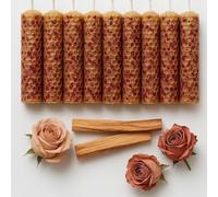 YA-DECOREGALOS 10 VELAS DE CERA DE MIEL DE ABEJA PURA NACIONAL + 2 PALOS SANTOS XL SIN PARAFINA, MECHAS DE ALGODON