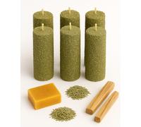 YA-DECOREGALOS 6 VELAS HECHAS A MANO DE CERA PURA DE ABEJA NACIONAL CON ROMERO ESPECIAL RITUAL DIAS 11 Y 22 SIN PARAFINA MECHAS DE ALGODON + 2 PALOS SANTOS PARA PURIFICAR ESPACIOS