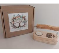YA-DECOREGALOS Portavelas de madera para Palo Santo, ataduras e incienso, motivo árbol de la vida, con portavelas, varillas de metal y palo santo.