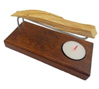 YA-DECOREGALOS Quemador Artesanal de Madera con Varillas metalicas, Soporte para Velas. Especial para Quemar Palo Santo.. Tetragramatón, simbolo de protección. incliuye Palo Santo y Vela
