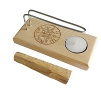 YA-DECOREGALOS Quemador con Varillas metalicas para Palo Santo/Atados/Conos/Atados + Vela + 1 Palo Santo Modelo Tetra. Purifica Las Energías, Limpieza de casa, Negocio, Aura, Ritual