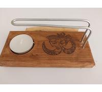 YA-DECOREGALOS Quemador de Incienso Hecho de Madera a Mano con Símbolo OM con Palo Santo y Vela de Té, Armoniza Tus Espacios y Elimina Malas energias Color Roble