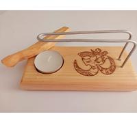 YA-DECOREGALOS Quemador de Madera con Símbolo OM para Palo Santo/Incienso/Atados. Incluye Vela, Palo Santo y Varillas Metálicas, Artesanal, Elimina Malas energias