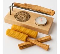 YA-DECOREGALOS Quemador de Palo Santo con Diseño Petagono, 2 Velas de Cera de Abeja, 2 palos Santos Origen Perú Elaborado Artesanalmente