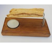 YA-DECOREGALOS Quemador de Palo Santo e Inciensos, Base de Madera con Soporte Metálico, Incluye Vela y Palo Santo