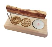 YA-DECOREGALOS QUEMADOR PARA PALO SANTO E INCIENSOS ARTESANAL CON BASE DE MADERA NATURAL IMAGEN MEDALLA DE SAN BENITO POR AMBAS CARAS PROTECCIÓN CONTRA MALEFICIOS Y MALAS ENERGIAS INCLUYE VARILLAS