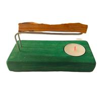 YA-DECOREGALOS Quemador para Palo Santo, Incienso o Atados Artesanal con Madera Natural, Varillas metalicas, Palo Santo y velita de té Incluidas, Color Verde