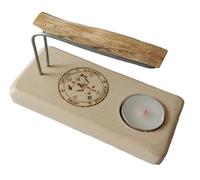 YA-DECOREGALOS Set de Quemador de Palo Santo/Inciensos o Atados Simbolo San Miguel, Base de Madera Natural Varillas metalicas, Palo Santo y Vela de te, Fuerte protección.