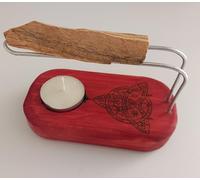YA-DECOREGALOS Soporte para Palo Santo e Incienso Hecho a Mano con Diseño Nudo de Brujo, Madera Roja, Incluye Vela de Té y Palo Santo. Se Presenta en cajita de Regalo.