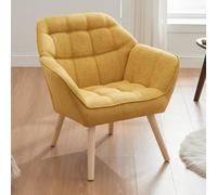 Ya-Home Butacas Dormitorio de Salon Moderno de Lino con Brazos, Sillones para el Salón Individual con Patas de Madera, Sillón Habitacion para Dormitorio/Salon,Amarillo