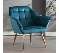 Ya-Home Butacas Dormitorio de Salon Moderno de Terciopelo con Brazos, Sillones para el Salón Individual con Patas de Madera, Sillón Habitacion para Dormitorio/Salon, Azul