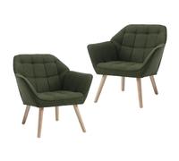 Ya-Home Juego de 2 Butacas Dormitorio de Salon Moderno de Lino con Brazos, Sillones para el Salón Individual con Patas de Madera, Sillón Habitacion para Dormitorio/Salon, Verde