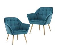 Ya-Home Juego de 2 Butacas Dormitorio de Salon Moderno de Terciopelo con Brazos, Sillones para el Salón Individual con Patas de Madera, Sillón Habitacion para Dormitorio/Salon, Azul