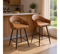 Ya-Home Juego de 2 Taburete Alto con Cojín Giratorio y Barandilla, Taburetes de Bar de Cuero con Respaldo Suave, Taburete de Cocina para Salon/Bar/Restaurante