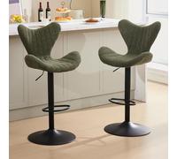 Ya-Home Juego de 2 Taburete Altos de Cocina Girotorio con Altura Ajustable, Taburete de Bar Moderno Tejido de Chenille con L-Shape Respaldo y Cojín Suave para Salon/Restaurante/Bar,Verde