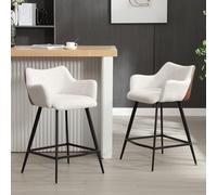 Ya-Home Juego de 2 Taburetes Alto con Patas de Metal, Taburete de Cocina de Lino con L-Shaped Respaldo y Barandilla, Taburete de Bar para Bar/Restaurante,Beige