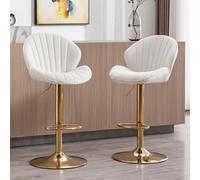 Ya-Home Juego de 2 Taburetes Altos de Cocina de Terciopelo con Altura Ajustable, Taburete de Bar con Cojin y Respaldo Suave, Sillas Altas de Cocina para Cocina Isla/Bar,Beige