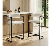 Ya-Home Juego de 2 Taburetes Altos de Cocina Marco de Metal para Bar,Blanco | Silla Alta de Lana Sintética, Base de Metal, Respaldo Curvo, Cojin Comodo, Escandinavo, para Isla Cocina/Bar,MAX 113KG