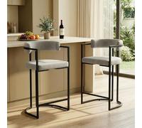 Ya-Home Juego de 2 Taburetes Altos de Cocina Marco de Metal para Bar,Gris | Silla Alta de Terciopelo, Base de Metal, Respaldo Curvo, Cojin Comodo, Escandinavo, para Isla Cocina/Bar,MAX 113KG
