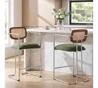 Ya-Home Juego de 2 Taburetes Altos de Cocina Marco de Metal para Bar,Verde | Silla Alta de Lino, Base de Metal, Respaldo Curvo, Cojin Comodo,Moderno, para Isla Cocina/Bar,MAX 113KG