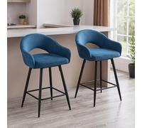Ya-Home Juego de 2 Taburetes Altos de Cocina Marco Metal Giratorio,Azul | Silla Alta de Terciopelo, Giratorio, Patas de Metal, Respaldo Curvo, Cojin Comodo, para Isla Cocina/Bar,MAX 113KG