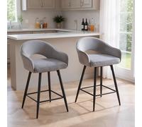 Ya-Home Juego de 2 Taburetes Altos de Cocina Marco Metal Giratorio,Gris | Silla Alta de Terciopelo, Giratorio, Patas de Metal, Respaldo Curvo, Cojin Comodo, para Isla Cocina/Bar,MAX 113KG
