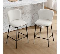 Ya-Home Juego de 2 Taburetes Altos de Cocina Patas de Metal para Bar,Blanco | Silla Alta de Lana Sintética, Base de Metal, Cojin Comodo, Moderno, para Isla Cocina/Bar,MAX 113KG