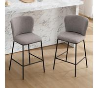 Ya-Home Juego de 2 Taburetes Altos de Cocina Patas de Metal para Bar,Gris | Silla Alta de Lino, Base de Metal, Cojin Comodo, Moderno, para Isla Cocina/Bar,MAX 113KG