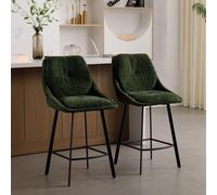 Ya-Home Juego de 2 Taburetes Altos de Cocina Patas de Metal para Bar,Verde | Silla Alta de Chenillo, Base de Metal, Cojin Comodo,Brazosy Respaldo, Moderno, para Isla Cocina/Bar,MAX 113KG