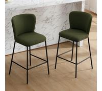 Ya-Home Juego de 2 Taburetes Altos de Cocina Patas de Metal para Bar,Verde | Silla Alta de Lino, Base de Metal, Cojin Comodo, Moderno, para Isla Cocina/Bar,MAX 113KG