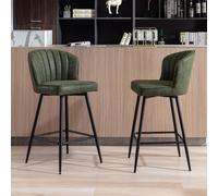 Ya-Home Juego de 2 Taburetes Altos de Cocina Patas de Metal para Bar,Verde | Silla Alta de PU cuero, Base de Metal, Cojin Comodo,Respaldo Curvo, Moderno Nórdico, para Isla Cocina/Bar,MAX 113KG