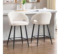 Ya-Home Juego de 2 Taburetes Altos de Cocina Patas Metal para Bar,Beige | Silla Alta de Chenille, Base de Metal, Respaldo Curvo, Cojin Comodo,Moderno, para Isla Cocina/Bar,MAX 113KG
