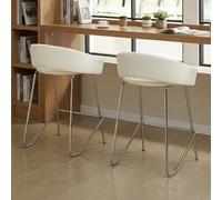 Ya-Home Juego de 2 Taburetes Altos de Cocina Patas Metal para Bar,Blanco | Silla Alta de Chenille, Base de Metal, Respaldo Curvo, Cojin Comodo,Brazos, para Isla Cocina/Bar,MAX 113KG
