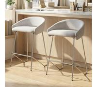 Ya-Home Juego de 2 Taburetes Altos de Cocina Patas Metal para Bar,Gris | Silla Alta de Chenille, Base de Metal, Respaldo Curvo, Cojin Comodo,Brazos, para Isla Cocina/Bar,MAX 113KG
