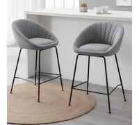 Ya-Home Juego de 2 Taburetes Altos de Cocina Patas Metal para Bar,Gris | Silla Alta de Tolla, Base de Metal, Respaldo Curvo, Cojin Comodo,Moderno, para Isla Cocina/Bar,MAX 113KG