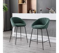 Ya-Home Juego de 2 Taburetes Altos de Cocina Patas Metal para Bar,Verde | Silla Alta de Tolla, Base de Metal, Respaldo Curvo, Cojin Comodo,Moderno, para Isla Cocina/Bar,MAX 113KG