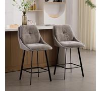 Ya-Home Juego de 2 Taburetes de Bar con Cojin y Respaldo de Chenille, Silla Alto con Patas de Metal， Butacas Pequeñas para Salon/Restaurante/Bar，Gris