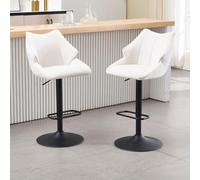 Ya-Home Juego de 2 Taburetes de Bar con Soporte Regulable en Altura, Taburetes Alto con Cojin Suave y L-Shaped Respaldo, Silla de Bar para Salon/Bar/Restaurante,Blanco