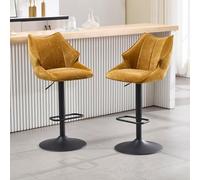 Ya-Home Juego de 2 Taburetes de Bar con Soporte Regulable en Altura, Taburetes Alto con Cojin Suave y L-Shaped Respaldo, Silla de Bar para Salon/Bar/Restaurante,Amarillo