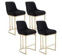 Ya-Home Juego de 4 Taburetes Altos de Cocina de Terciopelo Sillas Altas de Cocina sin Reposabrazos,Taburetes de Bar Modernos con Patas de Metal Doradas para Isla de Cocina/Resturante,Negro