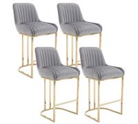 Ya-Home Juego de 4 Taburetes Altos de Cocina de Terciopelo Sillas Altas de Cocina sin Reposabrazos,Taburetes de Bar Modernos con Patas de Metal Doradas para Isla de Cocina/Resturante,Gris