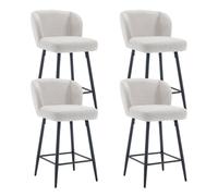 Ya-Home Juego de 4 Taburetes Altos de Cocina Patas Metal para Bar,Avena | Silla Alta de Lino, Base de Metal, Respaldo Curvo, Cojin Comodo,Moderno, para Isla Cocina/Bar,MAX 113KG