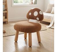 Ya-Home Silla de Infantil de Chenille para Niños Adorable Diseño de Seta, Taburete Infantil con Cojín Grueso y Patas de Madere, Asiento Ergonómico, Marron