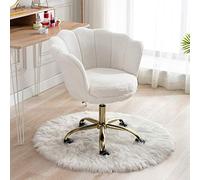 Ya-Home Silla Escritorio de Lana Sintética Silla de Oficina Giratoria,Silla de Trabajo Moderna con Patas Doradas Silla Despacho de Ordenador en Altura Ajustable para Dormitorio/Tocador,Blanco