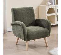 Ya-Home Silla Individual Moderno Butaca de Salón Tapizado en Chenilla,Sillas Relax con Reposabrazos Minimalista Sillas de Ocio con Patas Maderas para Dormitorio/Habitación, Verde