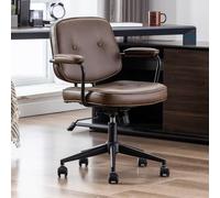 Ya-Home Silla Oficina de Cuero Moderna Silla Escritorio Giratoria,Silla Computadora con Reposabrazos Silla de Trabajo Regulable para Despacho/Estudio,Marrón