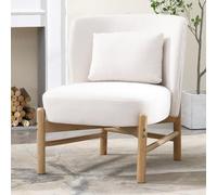 Ya-Home Sillon de Salón Individual de Chenille con Almohada Móvil y Patas de Madera, Sillón Orejero Butacas de Salón con Cojin y Respaldo Comodo, Silla Lectura para Dormitorio/Cafe/Oficina,Blanco