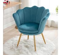 Ya-Home Sillón Individual de Terciopelo Butaca de Salón,Silla Tocador Maquillaje con Patas de Metal，Silla de Concha Moderno para Recepción/Dormitorio/Tocador,Azul Claro